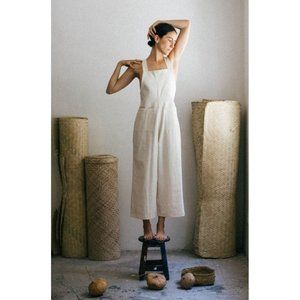 White Cotton Linen Jumpsuit One Size
